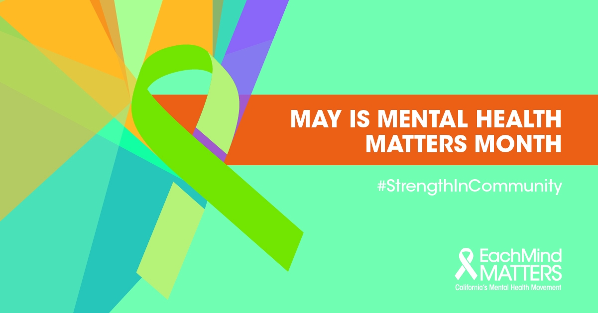 May is Mental Health Matters Month graphic with green ribbon