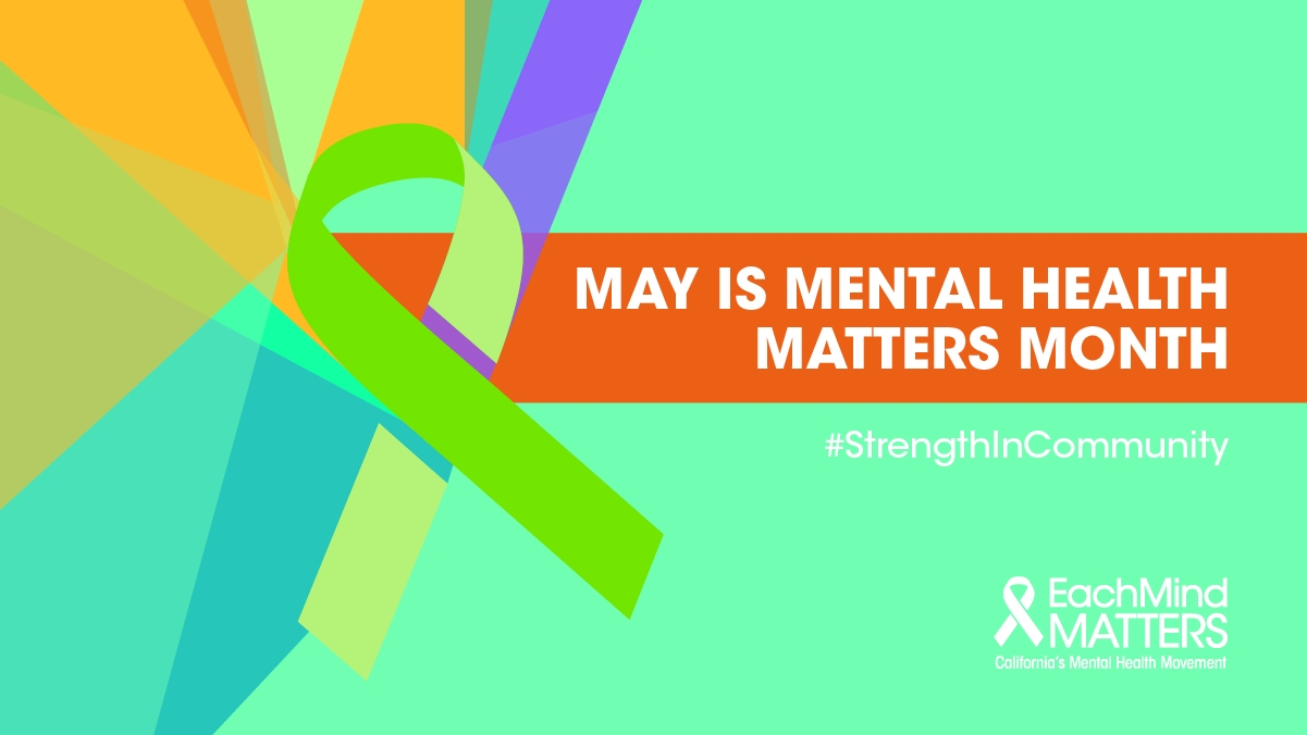 May is mental health matters month graphic with green ribbon
